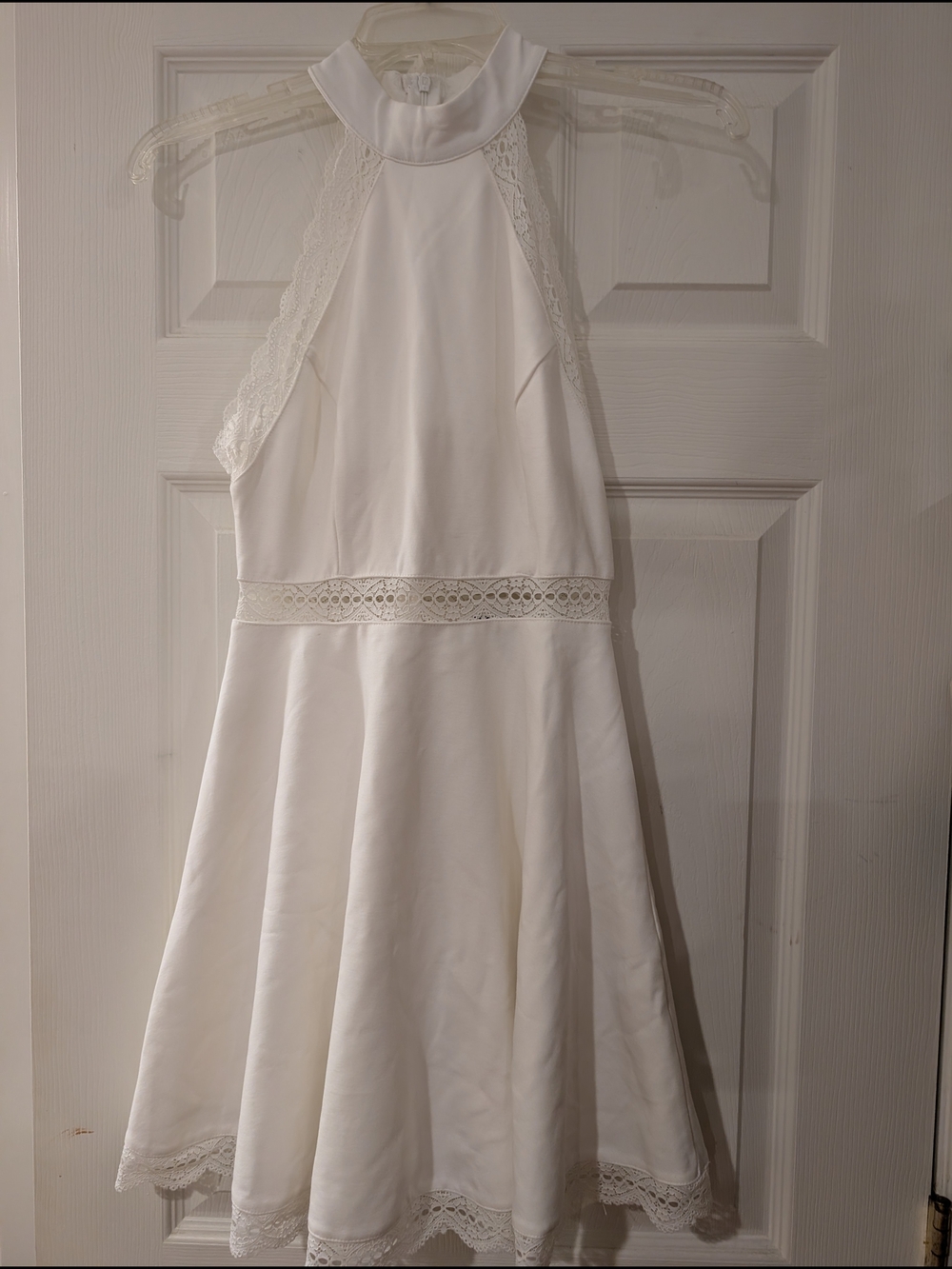Lulu's White Lace-Trim Halter Fit & Flare Dress